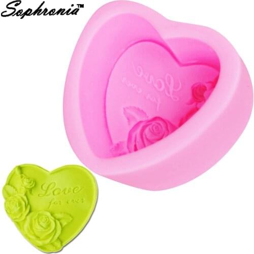 Sophronia S096 Heart Love Rose Silicone Soap Mold Fondant Molds Cake Decorating Tools Chocolate Candy Gumpaste Moulds 9*9.5*4CM