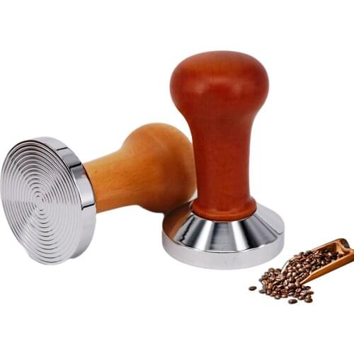 51/53/ 58mm Coffee Tamper Wooden Handle Barista Espresso Maker Grinder Handmade Coffee Powder Hammer Calibrated Pressure Tamper