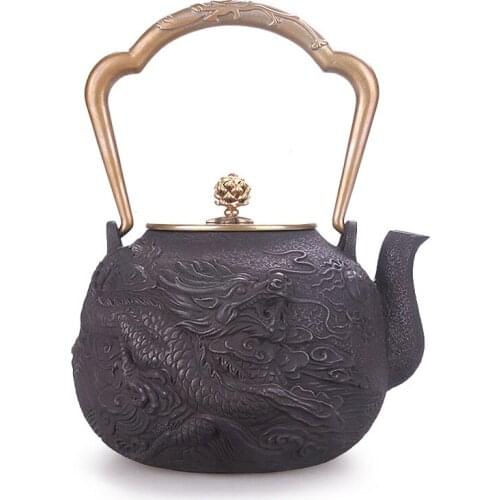 Handmade uncoated cast iron teapot Japanese boiling brewing water kettle health tea set Chinese puer tea pot ceremony 1.4L
