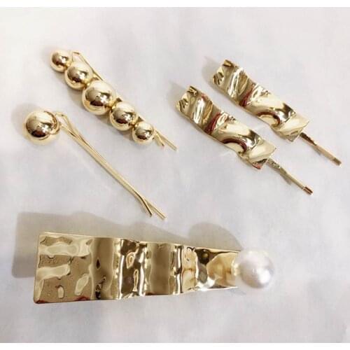 2019 Korea New Fashion Gold Color Ball Hair Clips Geometric Irregular Metal Hairpins Hair Accessories for Women Girls Wholesale