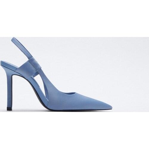 Spring 2021 ZA Womens Shoes Light Blue Dew Heel Fairy Sandal with Pointed Heel Large Size 40 Luxury Brand