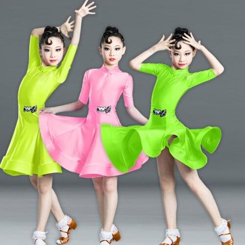 2020 Girls Latin Dance Costumes Fluorescent Split Skirt Salsa/Ballroom/Tango/Chacha Latin Performance Practice Clothes SL3813
