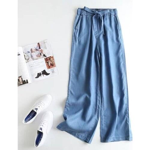 New Arrival Spring Korea Fashion Women Elastic Waist Loose Softener Denim Pants All-matched Casual Wide Leg Jeans Femme V197