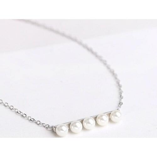 Original Design Pearl 925 Sterling Silver Pendant Necklace For Women&Girl 5 Pearl Beads Silver Necklace Wholesale