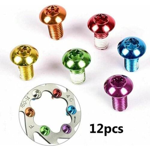 12Pcs Bicycle Brake Disc Screw Colorful Disc Brake Rotor Screw Bolt Nut Bicycle Brake Disc Bolt Screw Bicycle Accessories
