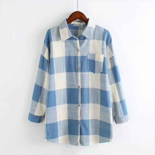 2017 Autumn Womens Blouses Female Blusas Femininas Long-sleeve Plaid Shirts Women 100% Cotton Long Shirt Tops DQ888