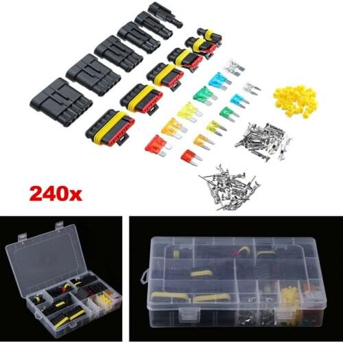 240PCS 1-6 Pin Car Electrical Wire Connector Plug Terminal+mini Blade Fuses Electrical Wire Connector Plug Waterproof Connector