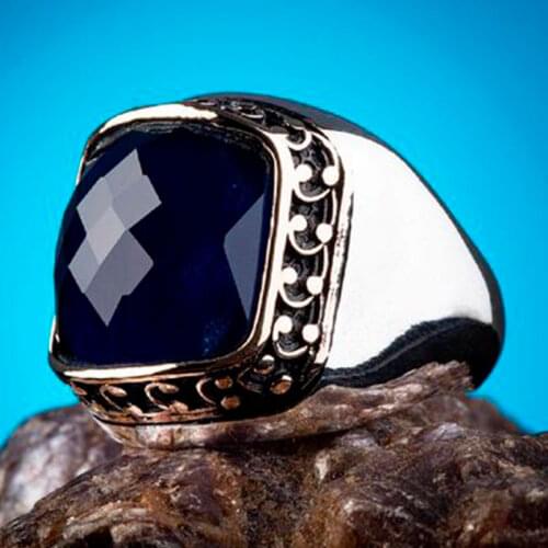 Plain Patterned Original Real Pure 925 Sterling Silver Ring For Man Black Zircon Natural Stone Handmade Turkish Jewelry