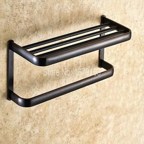 Bathroom Accessory Black Oil Rubbed Brass Wall Mounted Bathroom Towel Rail Holder Storage Rack Shelf Bar aba199