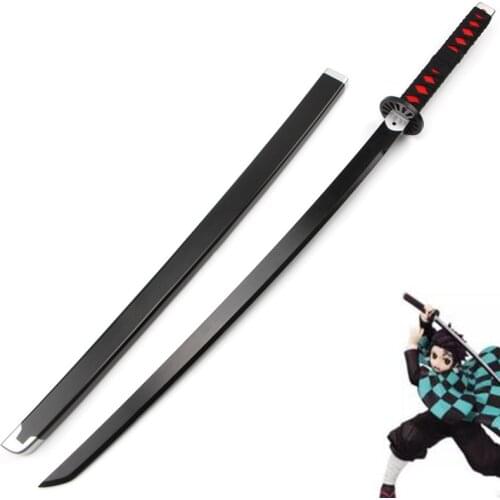 Anime Demon Slayer: Kimetsu No Yaiba Cosplay Props Tanjirou Kamado Wooden Sword Weapons Prop for Comic Party Halloween Cosplay