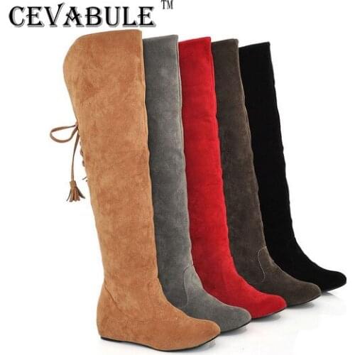 CEVABULE 2021 Womens Knee High Boots Tie-wraps Knee Boots Inner Wedges Leisure Boots Snow Boots Thigh High Boots TYX