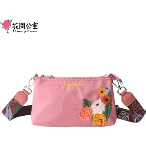 Flower Princess FLOWER POEMS 2021 New Womens Bag Nylon Cloth Fashion Pink Blue Small Wide Shoulder Crossbody Messenger Bags