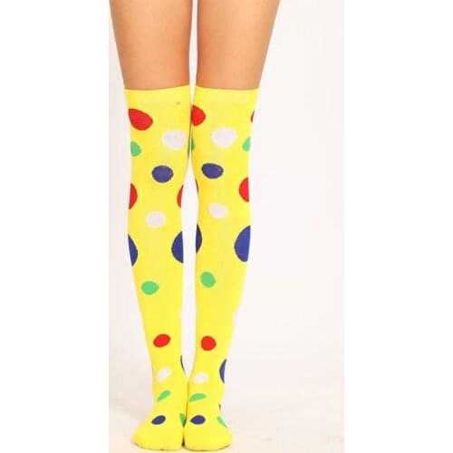 Women Girls Clown Cosplay Long Socks Fun Colorful Irregular Polka Dot Printed Over Knee Thigh High Stockings Fancy Party Costume