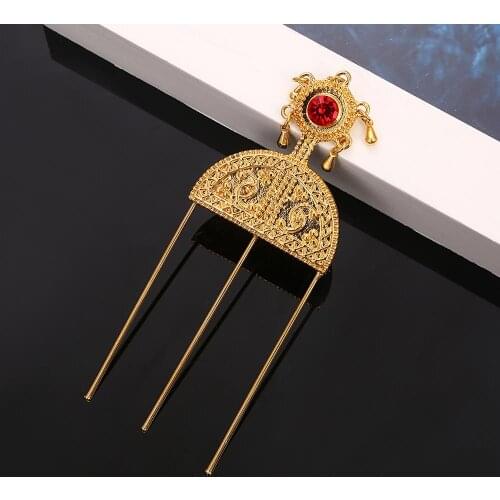 Ethiopian Red Stone Hairpin Hair Piece Africa Eritrea Hair Sticks Habasha Hair Gold Color Fashion Jewelry