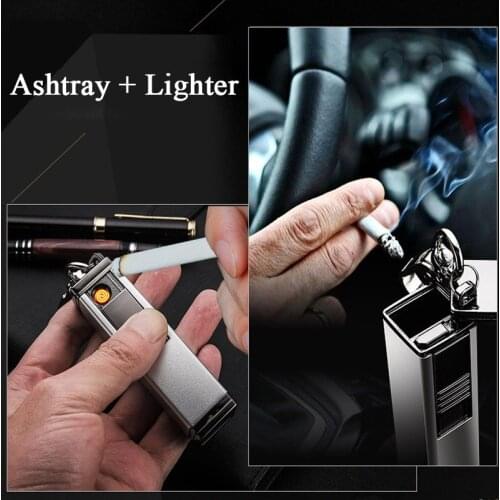 Turbo Lighter Ashtray Electric USB Rechargeable Flameless Keychain Lighter Multifunction Smoking Accessories Creative Lighter