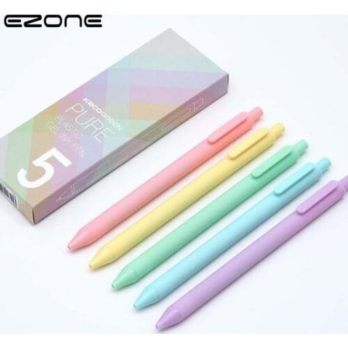 EZONE 5Pcs/Box Macaron Color Gel Pens Black Colored Ink Ballpoint Pen for School Student Office Signing Writing Stationery Gifts