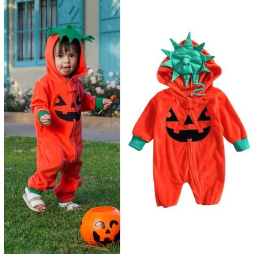 FOCUSNORM Halloween Infant Baby Girls Boys Rompers 0-24M Long Sleeve Hooded Zip Halloween Costume Jumpsuit