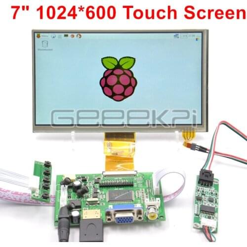 GeeekPi 7 Inch 1024*600 TFT LCD Module Monitor Resistive Touch Screen + Driver Board HDMI for Raspberry Pi 4 B All Platform / PC