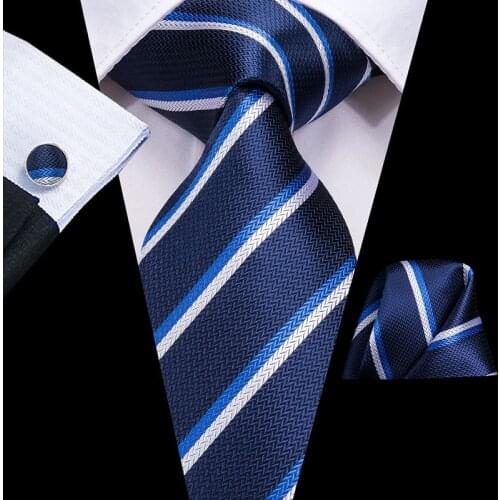 Hi-Tie Blue Tie for Men Silk Woven Ties Stripe Necktie Plaid Neck Tie Formal for Business Wedding Designer Tie Wholesale
