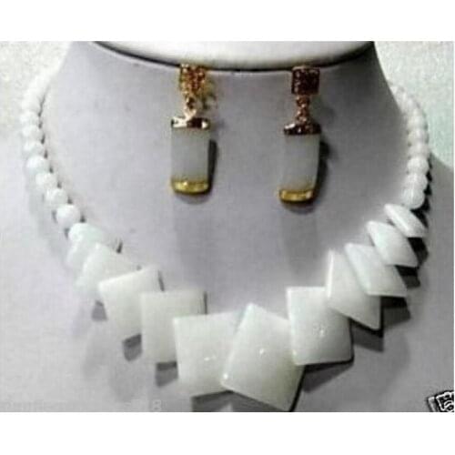 Graceful natural white jade earring necklace jewelry set AAA 18K gold plated watch Quartz stone crystal Natura