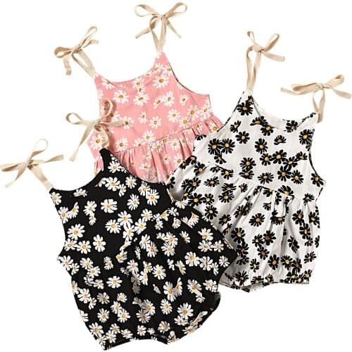 Baby Girls Romper Daisy Print Sleeveless Sling Bodysuit Suit Summer Lace Up Bodysuits Clothes