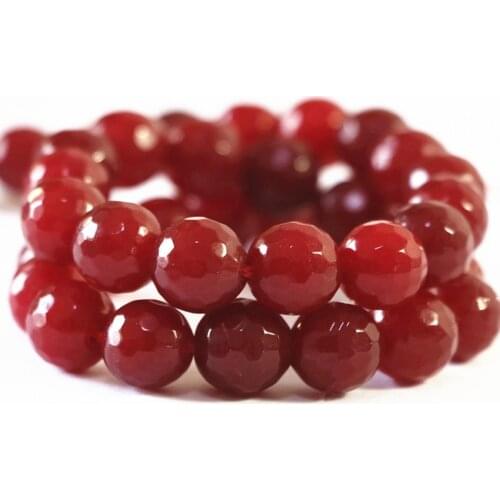 Red jades faceted round loose stone semi-precious chalcedony stone beads 4 6 8 10mm high quality women jewelry making 15inch B06