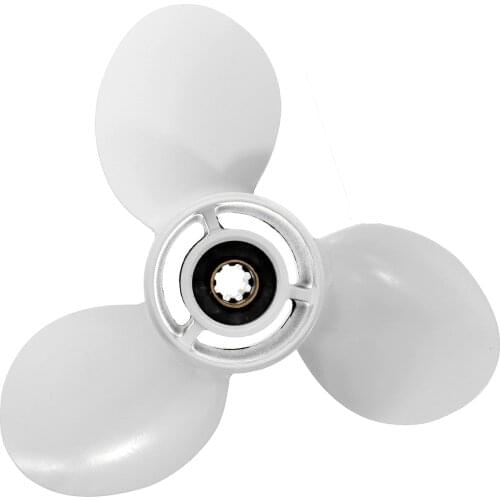 683-45952-00-EL 9 1/4 x 9 3/4 Boat Outboard Propeller For Yamaha 9.9-15HP Aluminum Alloy 3 Blades 8 Spline Tooths White