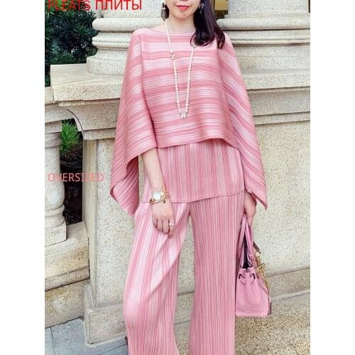 Miyake Fold Suit Two-piece Set Autumn New Casual Fashion Women Plus Size Womens Clothing Pleats Trousers Set 2 Piece Set Women