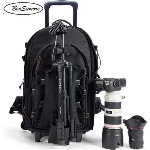 BeaSumore Multifunction Shoulders Travel Bag Large Capacity photography Backpack Men Professional SLR camera bag Suitcases Wheel