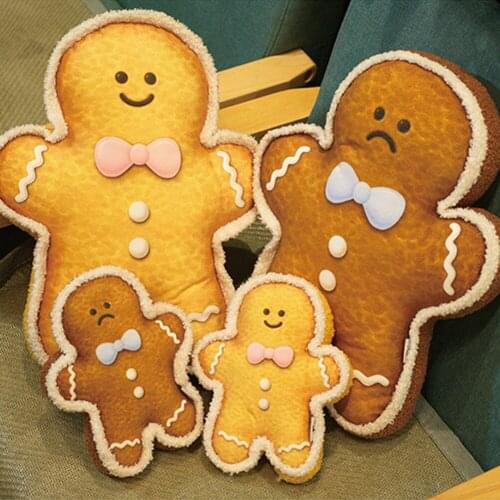 Soft Cute Multifunctional Bedroom Ginger Biscuit Shape For Kids Adults Stuffed Doll Toy Plush Pillow Facial Expression Gift