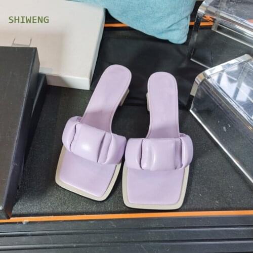 2021 Summer Square Toe Women Slippers Fashion Square Heeled Ladies Mules Elegant Female High heels Brand Outdoor Slides Women
