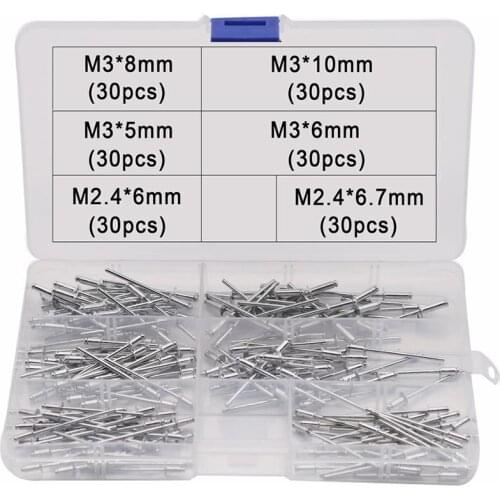 180Pcs M2.4 M3 Cuntersunk Blind Rivet Aluminium Flat Head Blind Rivets Assortment Kit