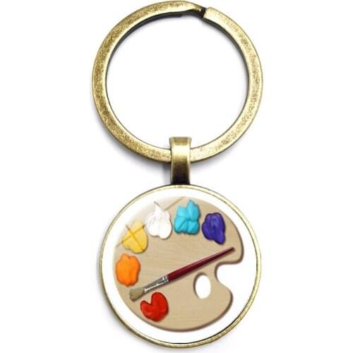 2020 New Fashion Keychain Palette Photo Cabochon Glass Painter Fashion Chain Pendant Keychain Handmade Jewelry Accessory Gift