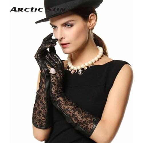 New Arrival 2020 Women Gloves 45cm Long Lace Sheepskin Glove Real Genuine Leather Fashion Elbow Solid Adult For Dressing L112N