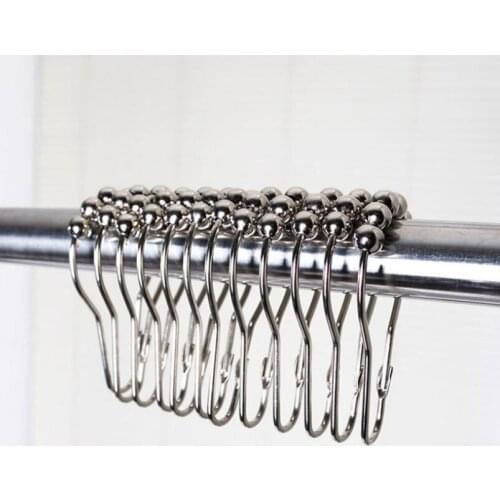 New Polished Stainless Steel Bathroom Clip Easy Glide Shower Curtain Rings Curtain Hooks LX4926