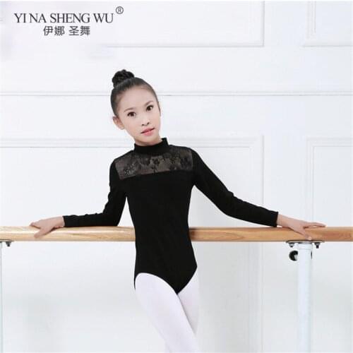 Autumn and Winter Kids Girls Ballet Leotards Long Sleeves Lace Back Ballet Dance Gymnastics Open Crotch Leotard Jumpsuit Girl