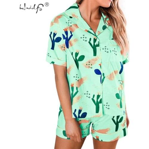 Cartoon Print Short Sleeve Top and Shorts Pyjamas Women Pajama Sets Cute Sleepwear Womens Homewear