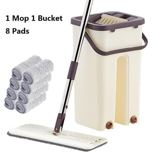 Flat Squeeze Mop and Bucket Hand-Free Wringing Floor Cleaning Mop Wet or Dry Usage Magic Automatic Spin Self Cleaning Lazy Mop