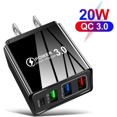 Portable Travel 3 USB Fast Charger 3.1A Quick Charge PD Type-C Wall Power Adapter Universal for Mobile Phone Tablet