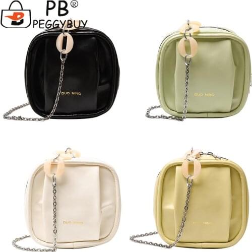 Leisure Women PU Leather Shoulder Bags Casual And Soft Square Chain Messenger Bag Solid Color Small Female Purse