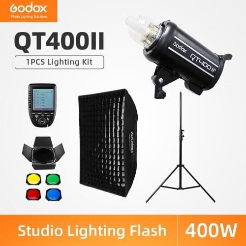 Godox QT400II 400Ws Professional Studio Flash Strobe + 2.8m Light Stand + 60x90cm Grid Softbox + Trigger + Barn Door Kit