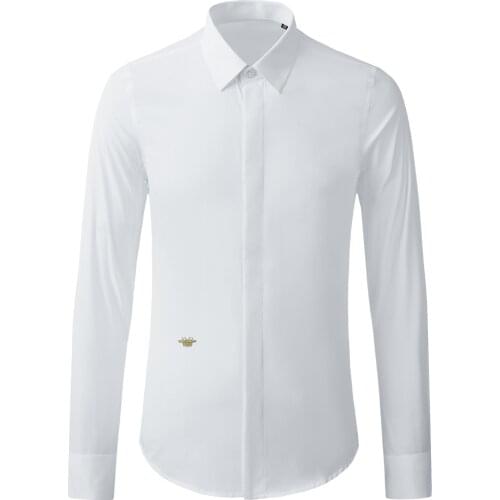 2021 Luxury Bee Embroidery Shirts Men Long Sleeve High Quality Fashion Streetwear Male Business Slim White Dress Casual Shirts