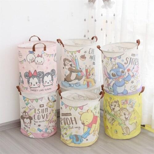 Disney mickey mouse laundry basket foldable fabric laundry bucket waterproof large-capacity storage basket Stitch storage bag