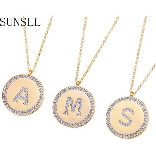 SUNSNLL New Arrival Gold Copper White/Multi Color Cubic Zirconia 26 Letter A-Z Pendant Necklace For Women Fashion Party Jewelry