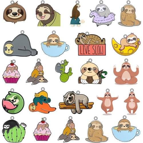 TAFREE Cartoon Cute Sloth Multi-shape Acrylic Pendant Epoxy Resin Jewelry Making Pendant Earrings Necklace Accessories