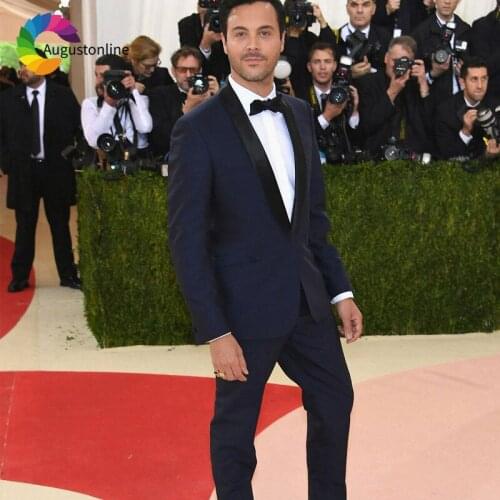 Navy Blue Men Suit Black Shawl Lapel Latest Design Jacket Pants 2Piece Best Man Blazer Slim Fit Groom Tuxedo Stage Costume Homme