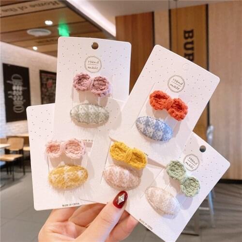 2 Piece Handmade Hair Clips Girls Baby Hair Accessories Set Knit Butterfly Hair Pins Ins Hair Wear Kid Candy Color Barrettes