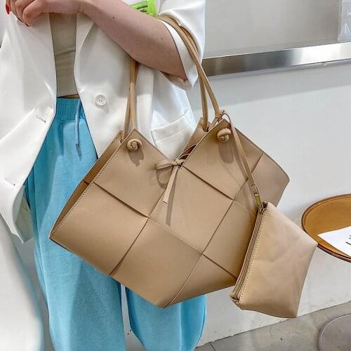Large Capacity Women Pu Leather Handbags High Quality Ladies Weave Travel Shoulder Bag Fashion Female Casual Tote Messenger Bags