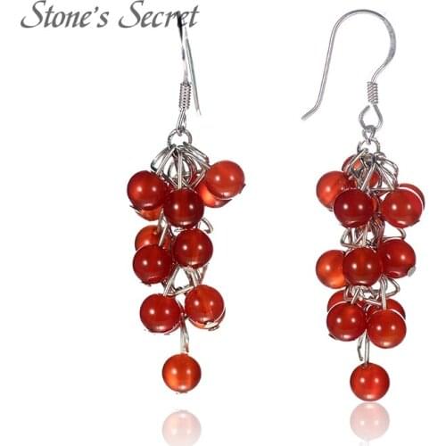 Elegant Genuine Red Agate Grape String Shaped Earrings for Women Natural Stone Fine Jewelry Party Gift