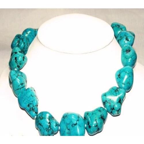 Woman Jewelry Necklace 20mm Natural stone Stone Choker Huge baroque TurquoiseHandmade